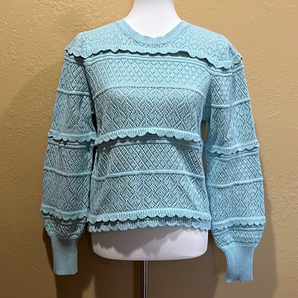 Francesca’s Kenzie Pointelle Blue Pullover Sweater